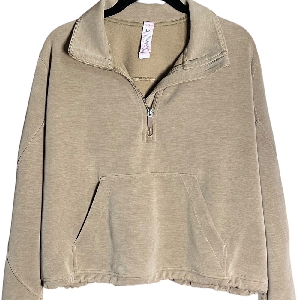 Lululemon Scuba Half Zip Hoodie Womens 10 Tan Good Oversized Fleece Pullover